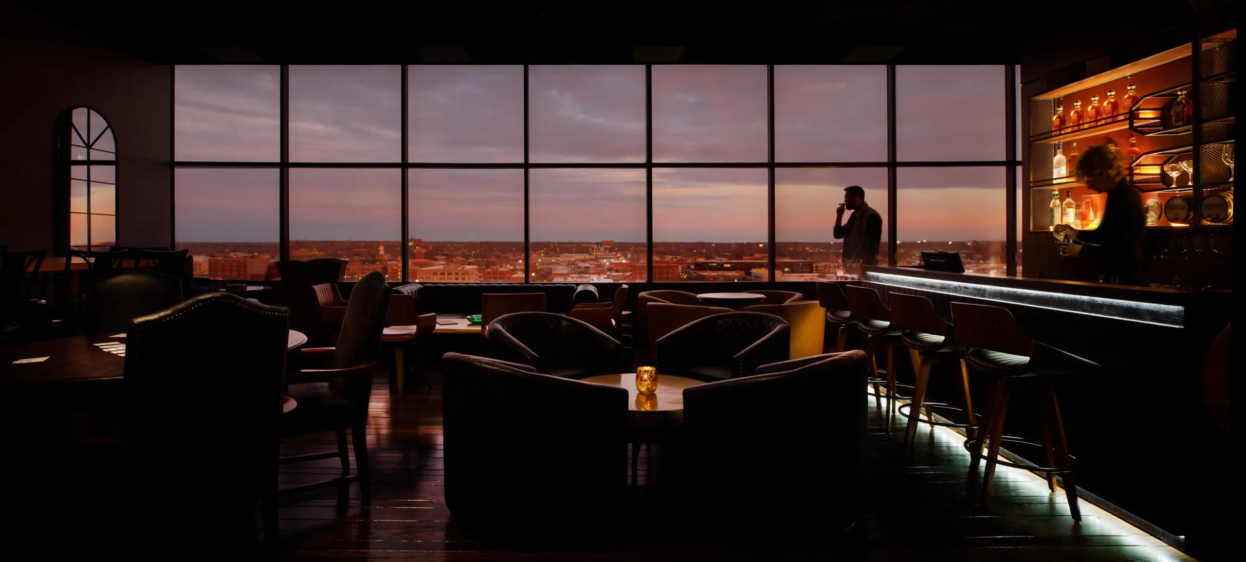 Private cigar lounge in Wichita with skyline views